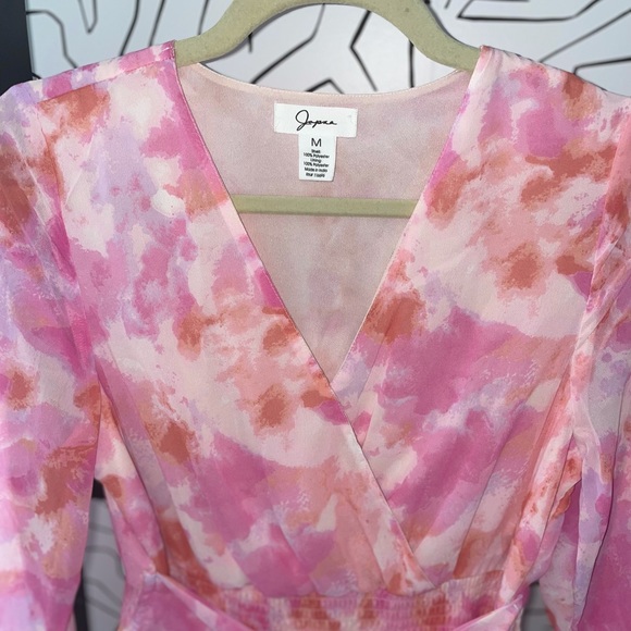 Japna Floral Pink Short Ruffle Mini Tiered Smock Waist Dress Misa , Size Medium - Picture 4 of 10